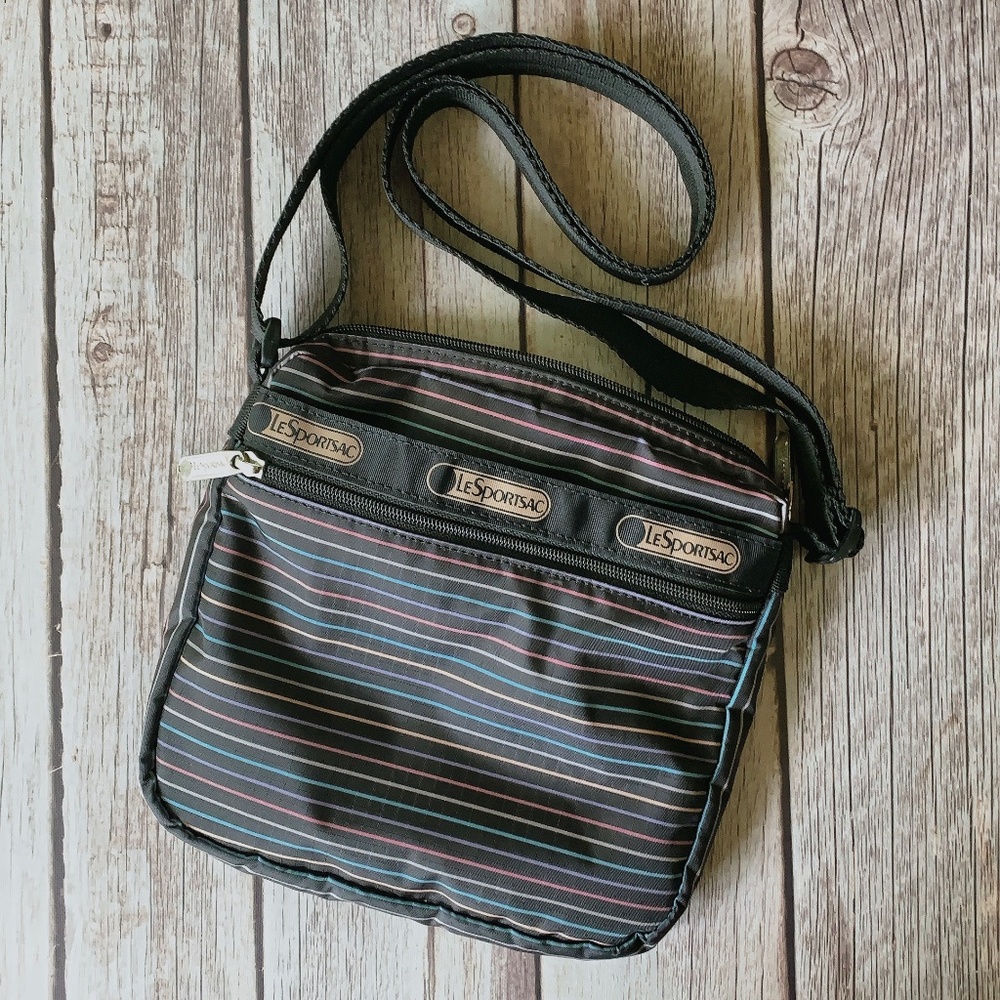 Lesportsac Black Multi-Color Striped Crossbody Bag